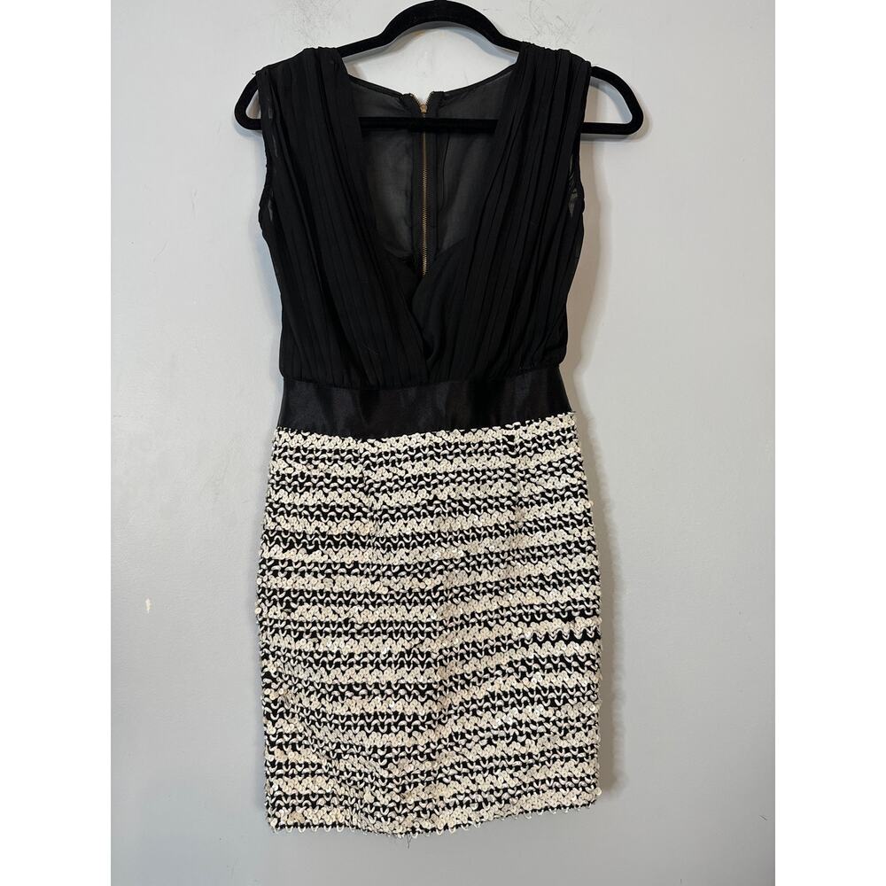 Pink Boutique Sequin Shift Dress Cream Black Formal Party Size 12 NWT